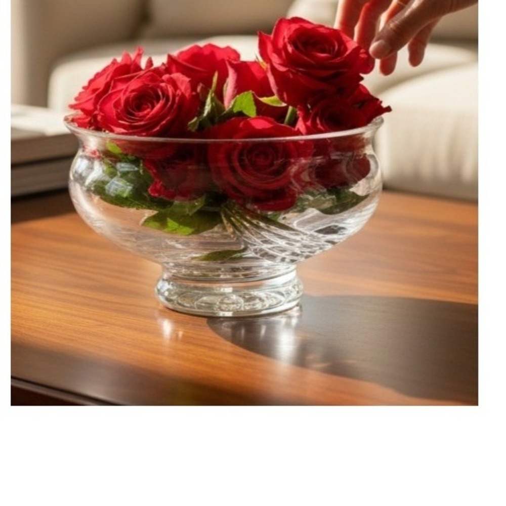 Montreux 24% Lead Crystal Footed Serving Bowl Floral Centerpiece Czech Republic